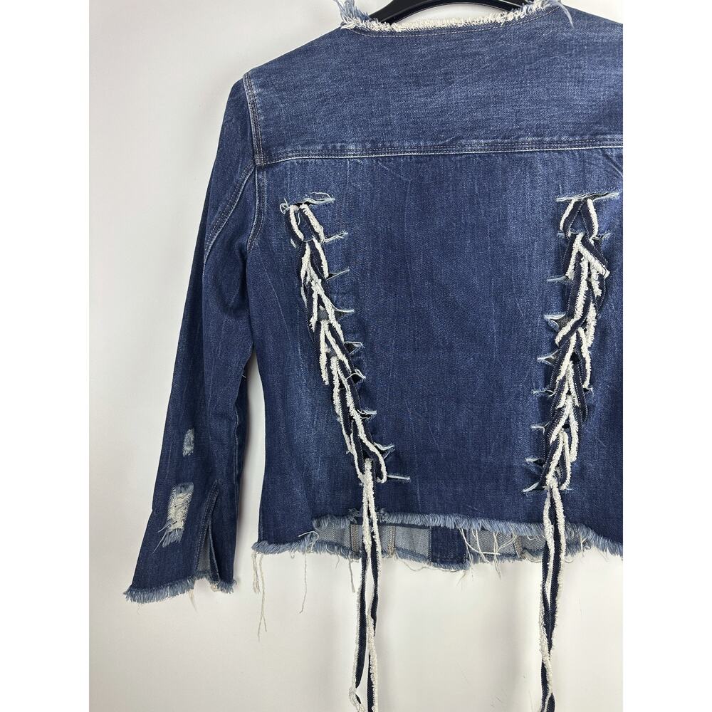 Liverpool Lace Up Jacket Distressed Button Front LS Denim Women's Size Medium - Picture 12 of 14